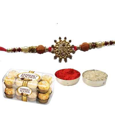 Beautiful Rakhi  With Ferrero Rocher & 1 Pack of Roli & Chawal - Panji Sweets & Savouries LTD